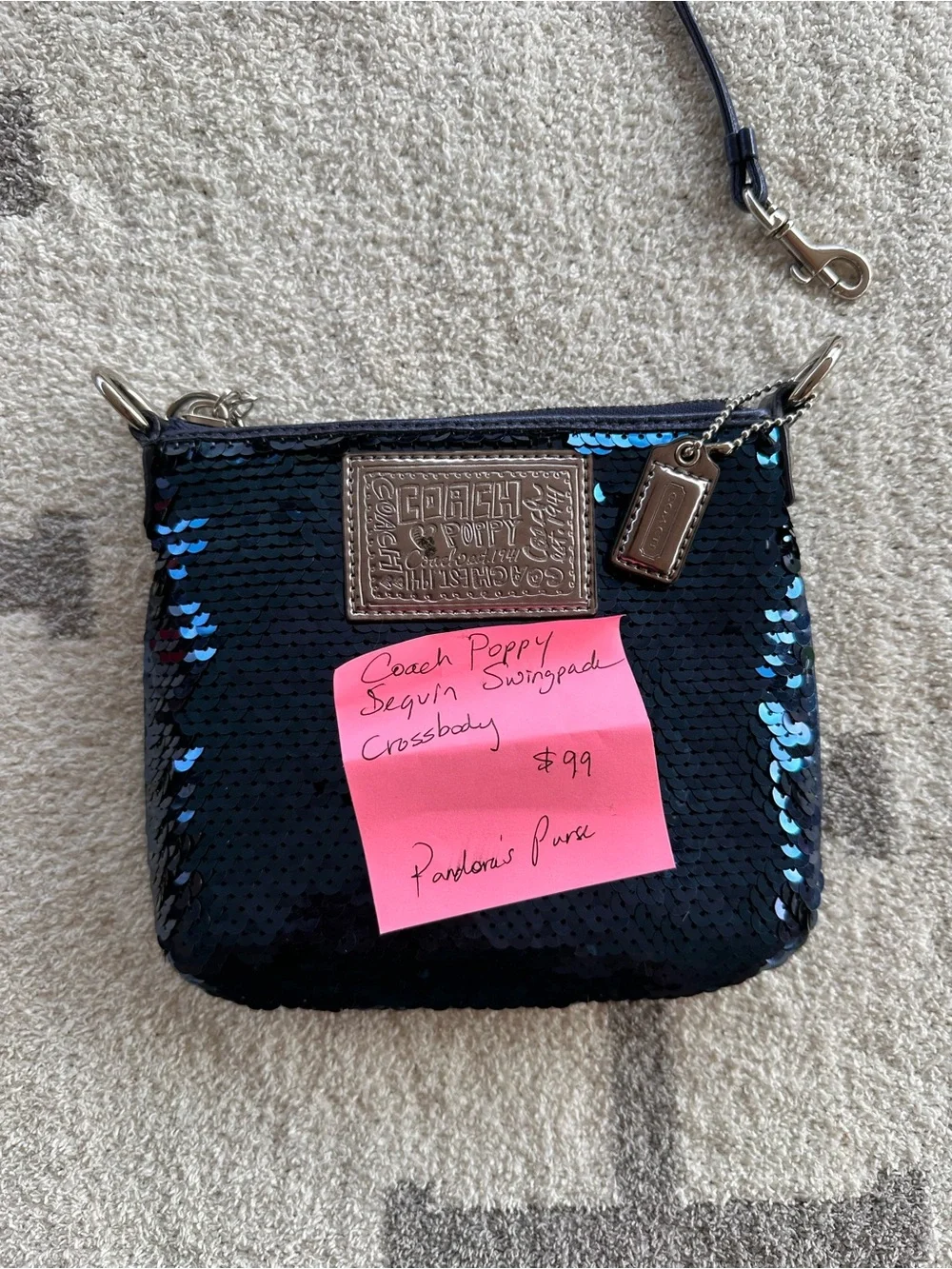 Coach Blue Sequin Wristlet Pouch